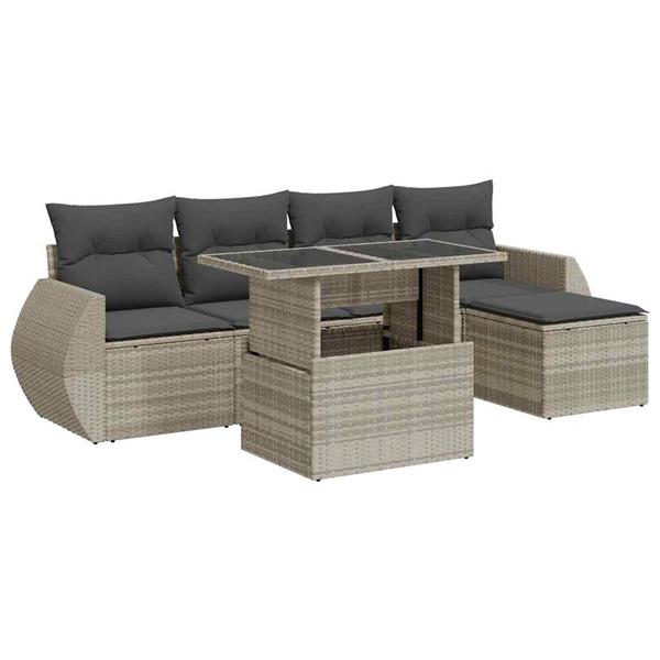 Grote foto vidaxl 6 delige loungeset met kussens poly rattan lichtgrijs tuin en terras tuinmeubelen