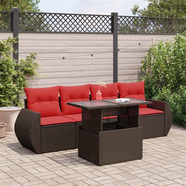 Grote foto vidaxl 5 delige loungeset met kussens poly rattan acacia bruin tuin en terras tuinmeubelen