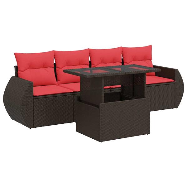 Grote foto vidaxl 5 delige loungeset met kussens poly rattan acacia bruin tuin en terras tuinmeubelen