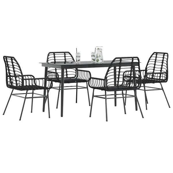Grote foto vidaxl 5 delige tuinset poly rattan glas zwart tuin en terras tuinmeubelen