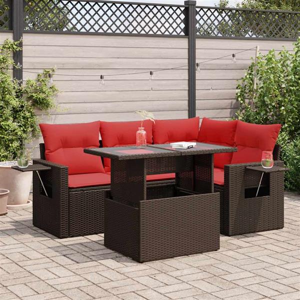 Grote foto vidaxl 5 delige loungeset met kussens poly rattan acacia grijs tuin en terras tuinmeubelen