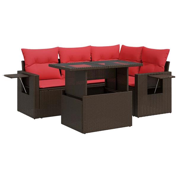 Grote foto vidaxl 5 delige loungeset met kussens poly rattan acacia grijs tuin en terras tuinmeubelen