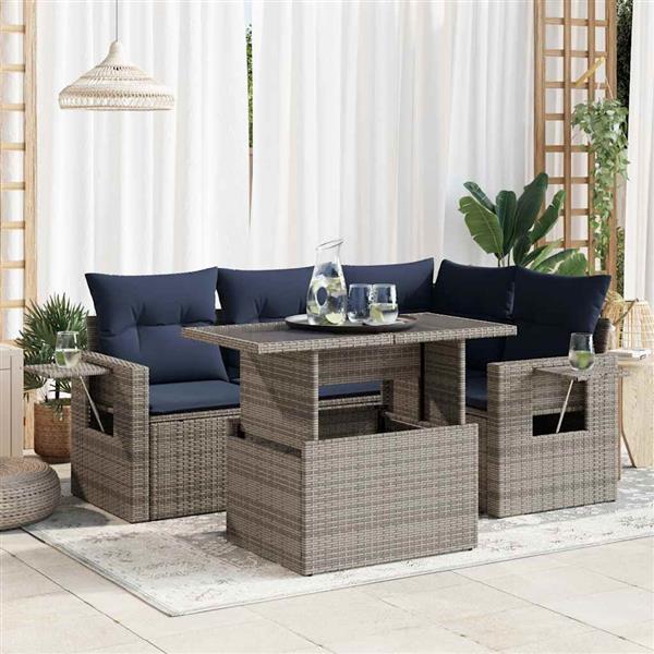 Grote foto vidaxl 5 delige loungeset met kussens poly rattan acacia zwart tuin en terras tuinmeubelen