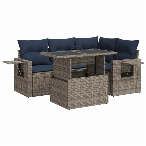Grote foto vidaxl 5 delige loungeset met kussens poly rattan acacia zwart tuin en terras tuinmeubelen