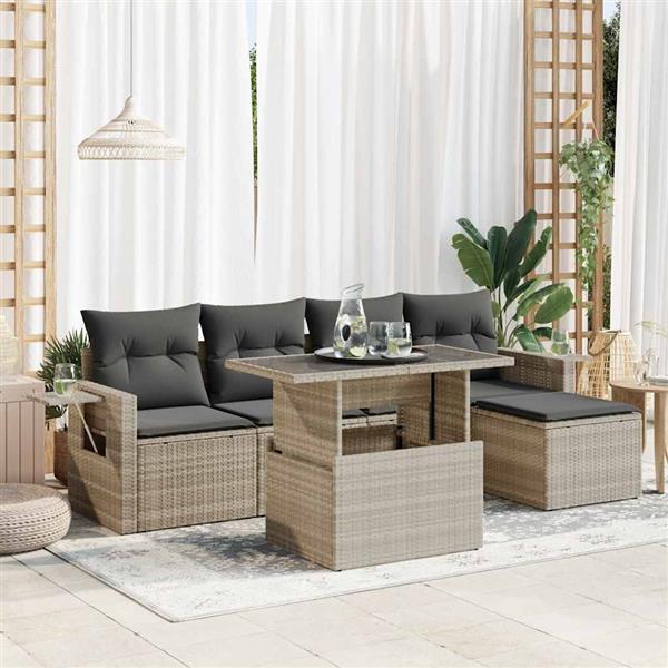 Grote foto vidaxl 6 delige loungeset met kussens poly rattan lichtgrijs tuin en terras tuinmeubelen