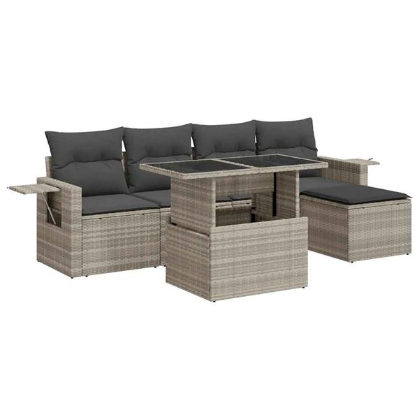 Grote foto vidaxl 6 delige loungeset met kussens poly rattan lichtgrijs tuin en terras tuinmeubelen