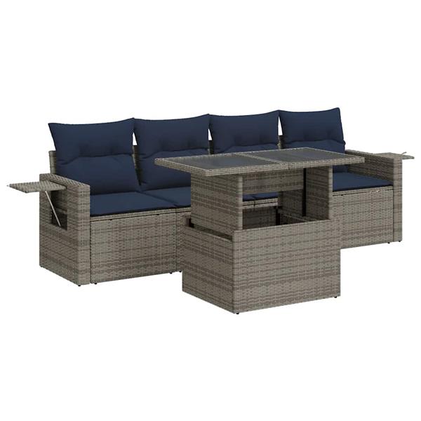 Grote foto vidaxl 5 delige loungeset met kussens poly rattan acacia zwart tuin en terras tuinmeubelen