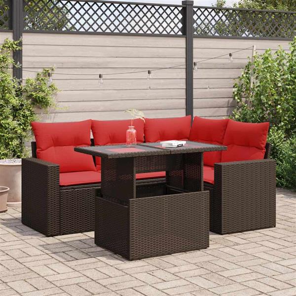 Grote foto vidaxl 5 delige loungeset met kussens poly rattan acacia bruin tuin en terras tuinmeubelen