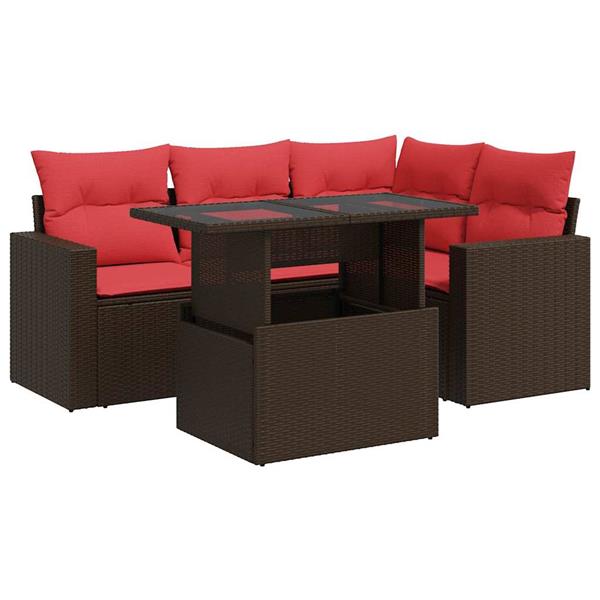 Grote foto vidaxl 5 delige loungeset met kussens poly rattan acacia bruin tuin en terras tuinmeubelen
