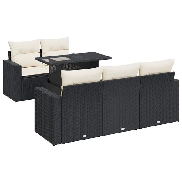 Grote foto vidaxl 6 delige loungeset met kussens poly rattan zwart tuin en terras tuinmeubelen