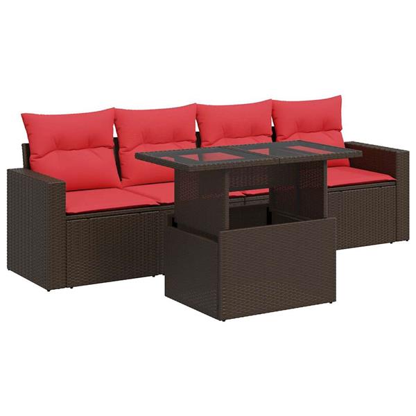 Grote foto vidaxl 5 delige loungeset met kussens poly rattan acacia bruin tuin en terras tuinmeubelen