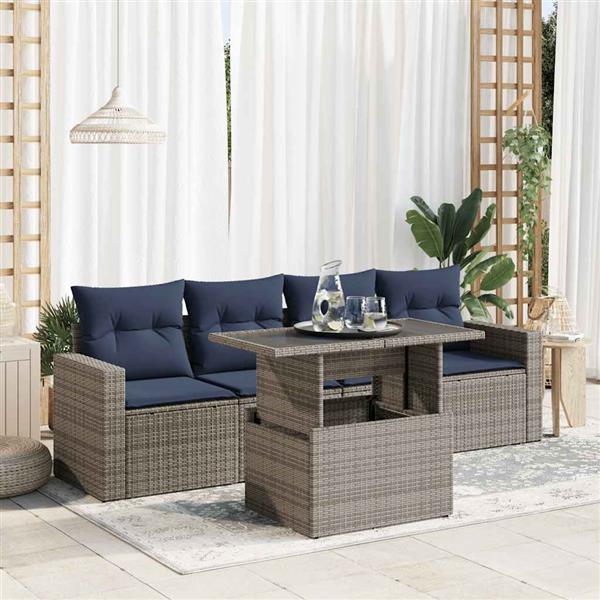 Grote foto vidaxl 5 delige loungeset met kussens poly rattan acacia grijs tuin en terras tuinmeubelen