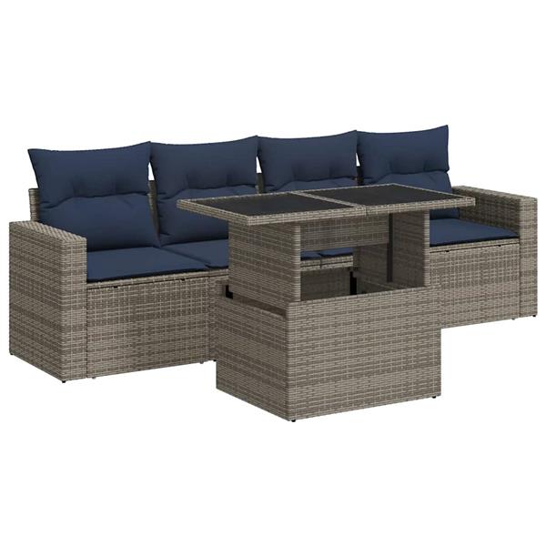 Grote foto vidaxl 5 delige loungeset met kussens poly rattan acacia grijs tuin en terras tuinmeubelen