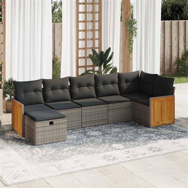 Grote foto vidaxl 7 delige loungeset met kussens poly rattan grijs tuin en terras tuinmeubelen