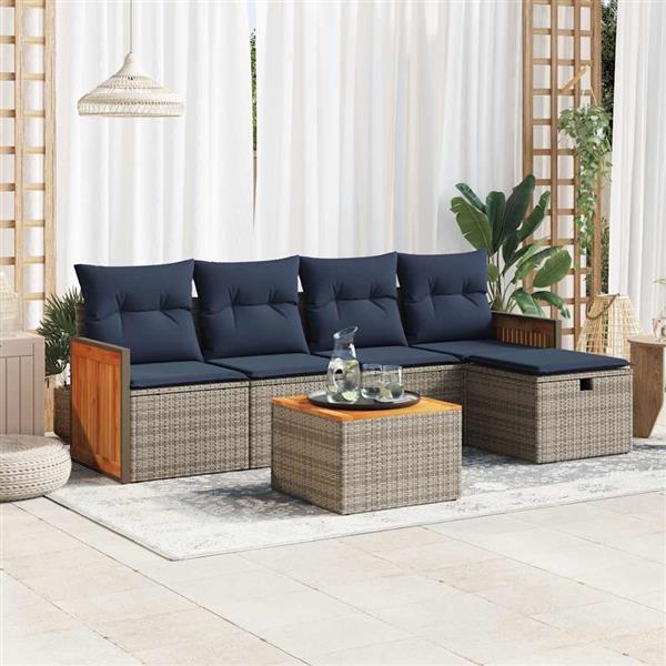 Grote foto vidaxl 6 delige loungeset met kussens poly rattan grijs tuin en terras tuinmeubelen