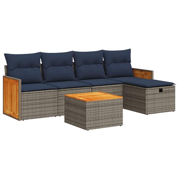 Grote foto vidaxl 6 delige loungeset met kussens poly rattan grijs tuin en terras tuinmeubelen