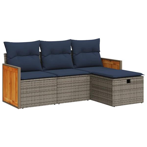 Grote foto vidaxl 4 delige loungeset met kussens poly rattan grijs tuin en terras tuinmeubelen