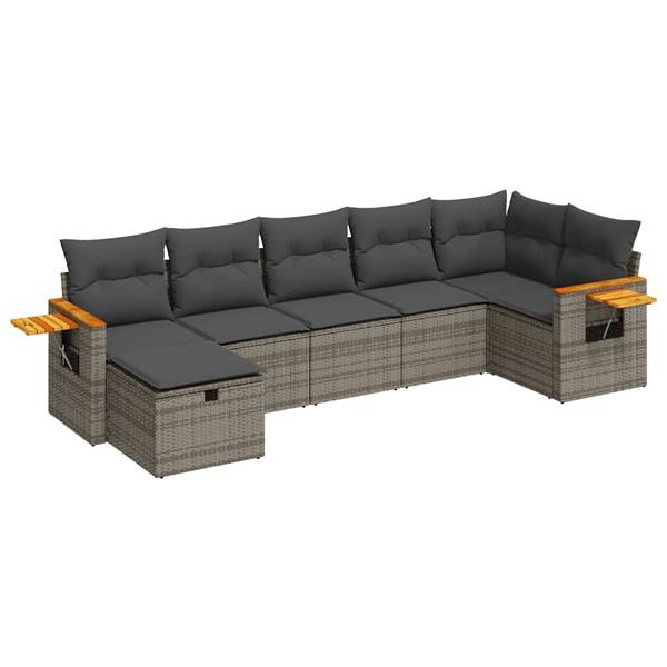 Grote foto vidaxl 7 delige loungeset met kussens poly rattan grijs tuin en terras tuinmeubelen