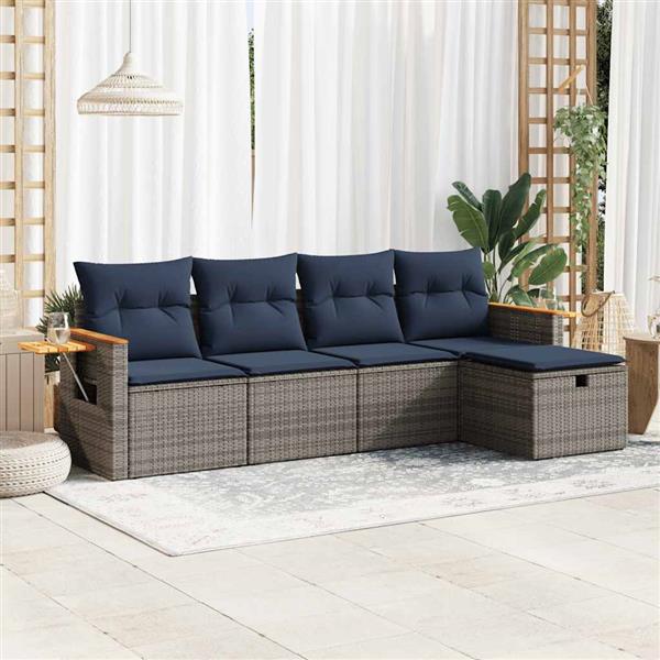 Grote foto vidaxl 5 delige loungeset met kussens poly rattan grijs tuin en terras tuinmeubelen