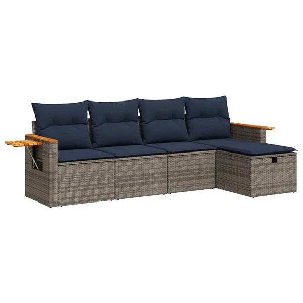 Grote foto vidaxl 5 delige loungeset met kussens poly rattan grijs tuin en terras tuinmeubelen