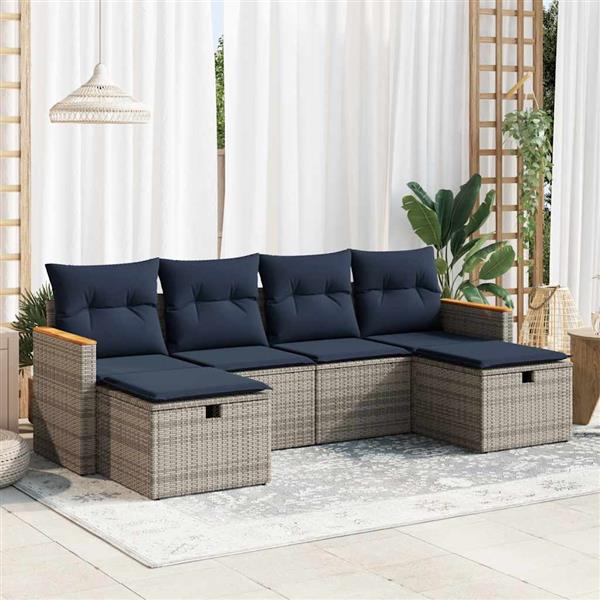 Grote foto vidaxl 6 delige loungeset met kussens poly rattan grijs tuin en terras tuinmeubelen
