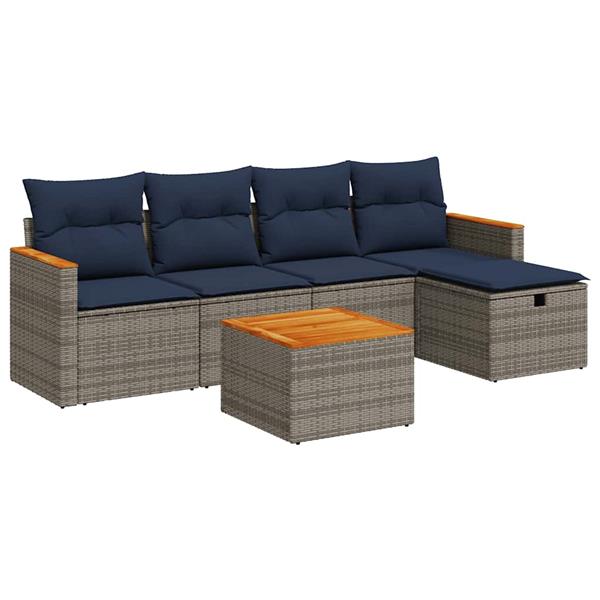 Grote foto vidaxl 6 delige loungeset met kussens poly rattan grijs tuin en terras tuinmeubelen