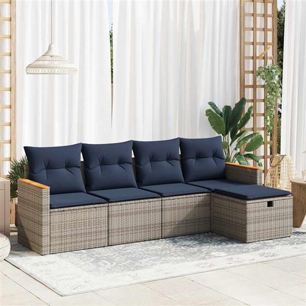Grote foto vidaxl 5 delige loungeset met kussens poly rattan grijs tuin en terras tuinmeubelen