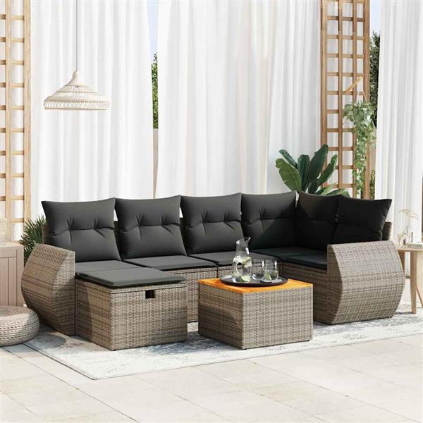 Grote foto vidaxl 7 delige loungeset met kussens poly rattan grijs tuin en terras tuinmeubelen