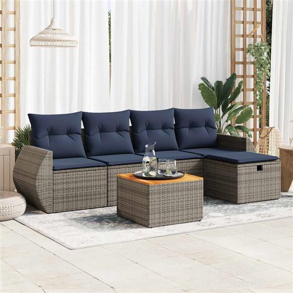Grote foto vidaxl 6 delige loungeset met kussens poly rattan grijs tuin en terras tuinmeubelen