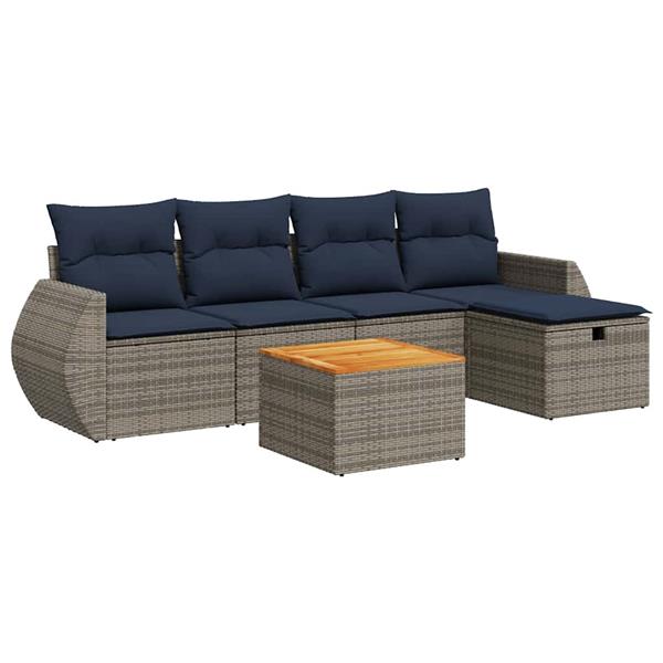 Grote foto vidaxl 6 delige loungeset met kussens poly rattan grijs tuin en terras tuinmeubelen