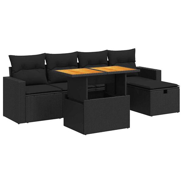 Grote foto vidaxl 6 delige loungeset met kussens poly rattan acacia zwart tuin en terras tuinmeubelen
