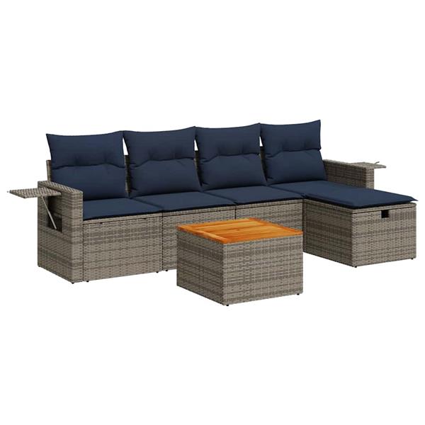 Grote foto vidaxl 6 delige loungeset met kussens poly rattan grijs tuin en terras tuinmeubelen