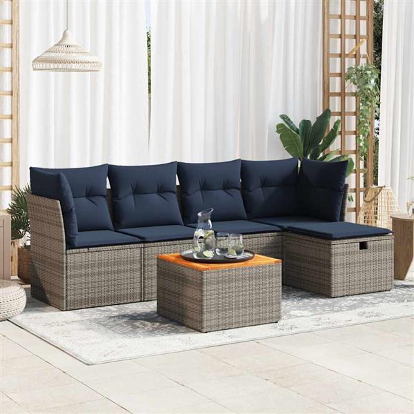 Grote foto vidaxl 6 delige loungeset met kussens poly rattan grijs tuin en terras tuinmeubelen