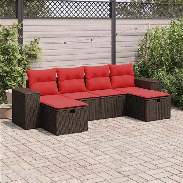 Grote foto vidaxl 6 delige loungeset met kussens poly rattan bruin tuin en terras tuinmeubelen