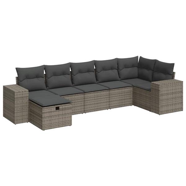 Grote foto vidaxl 7 delige loungeset met kussens poly rattan grijs tuin en terras tuinmeubelen