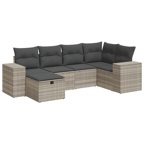 Grote foto vidaxl 6 delige loungeset met kussens poly rattan lichtgrijs tuin en terras tuinmeubelen