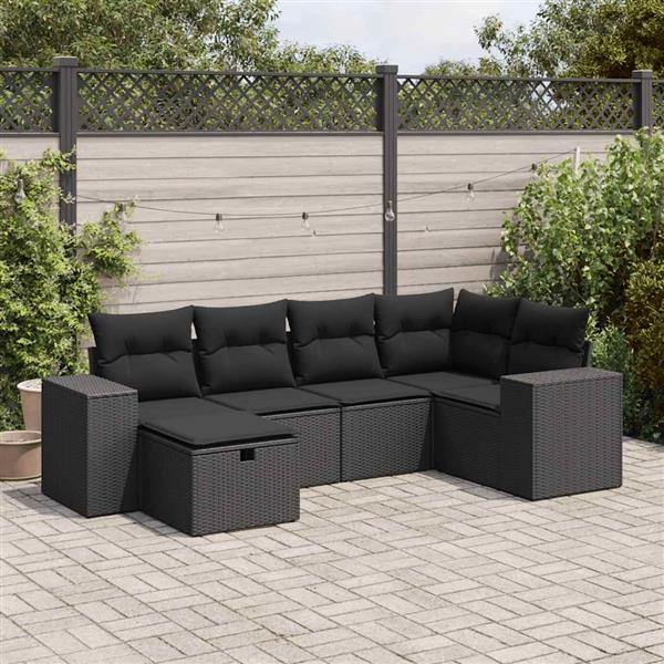 Grote foto vidaxl 6 delige loungeset met kussens poly rattan zwart tuin en terras tuinmeubelen