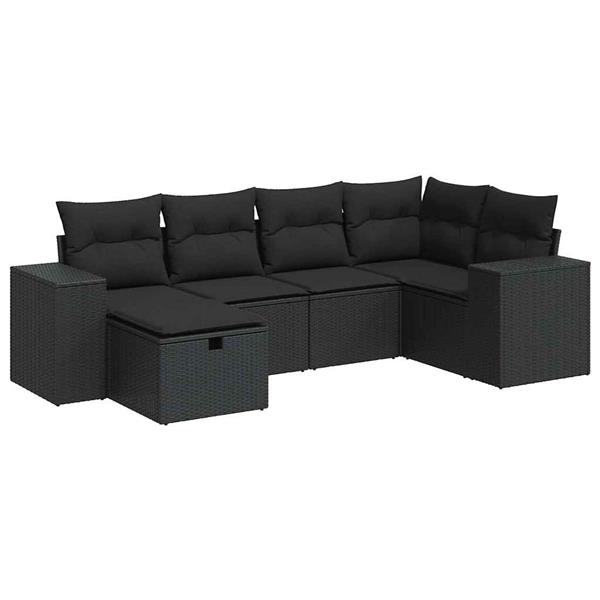 Grote foto vidaxl 6 delige loungeset met kussens poly rattan zwart tuin en terras tuinmeubelen