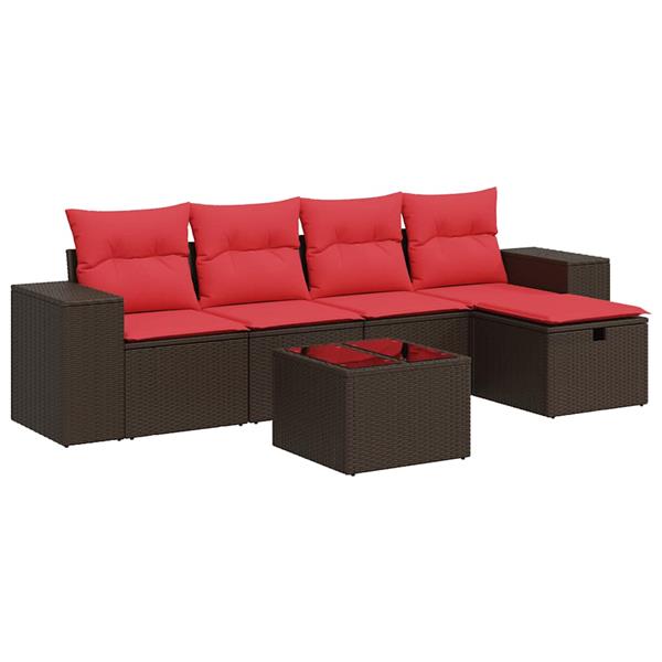 Grote foto vidaxl 6 delige loungeset met kussens poly rattan bruin tuin en terras tuinmeubelen