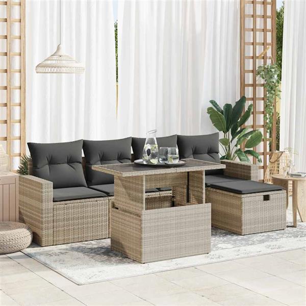 Grote foto vidaxl 6 delige loungeset met kussens poly rattan lichtgrijs tuin en terras tuinmeubelen