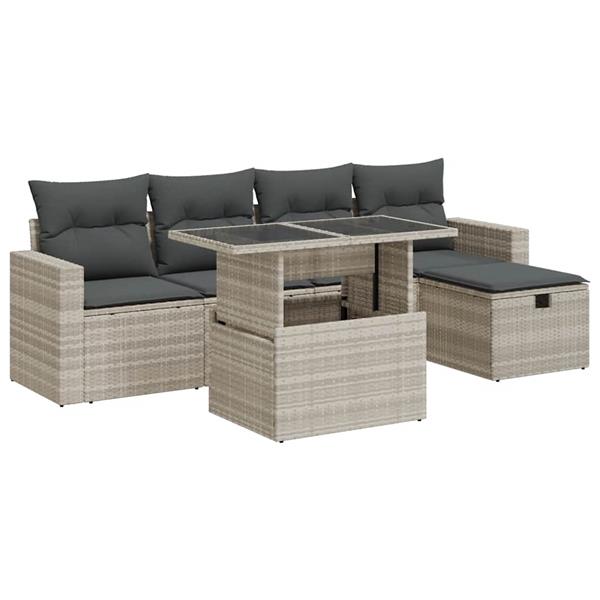 Grote foto vidaxl 6 delige loungeset met kussens poly rattan lichtgrijs tuin en terras tuinmeubelen