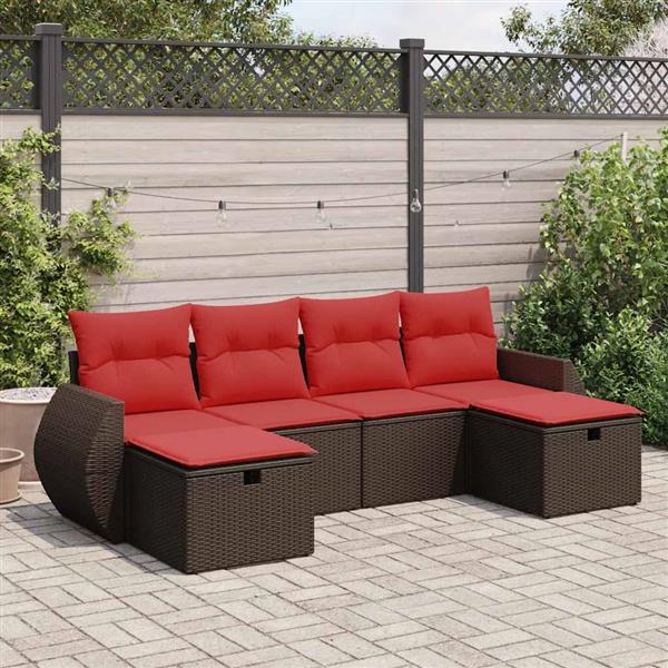 Grote foto vidaxl 6 delige loungeset met kussens poly rattan bruin tuin en terras tuinmeubelen