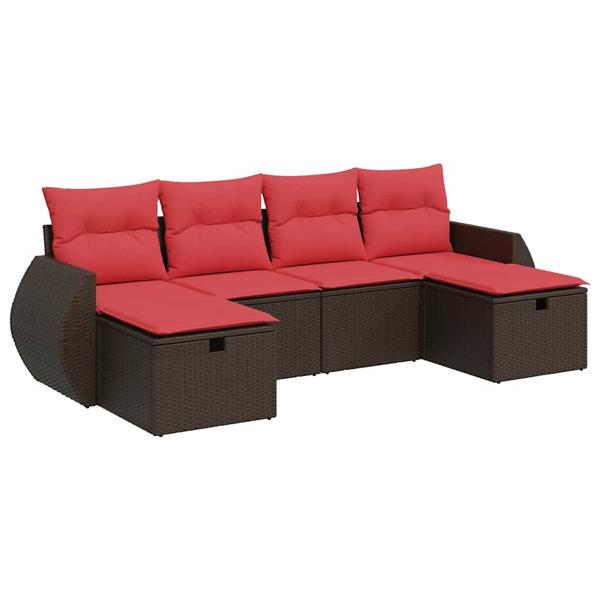 Grote foto vidaxl 6 delige loungeset met kussens poly rattan bruin tuin en terras tuinmeubelen