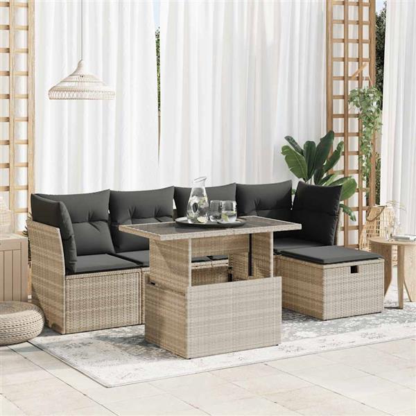 Grote foto vidaxl 6 delige loungeset met kussens poly rattan lichtgrijs tuin en terras tuinmeubelen