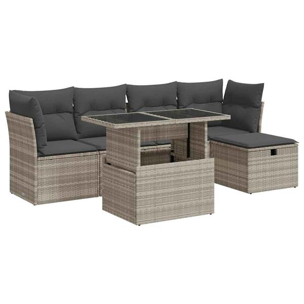 Grote foto vidaxl 6 delige loungeset met kussens poly rattan lichtgrijs tuin en terras tuinmeubelen