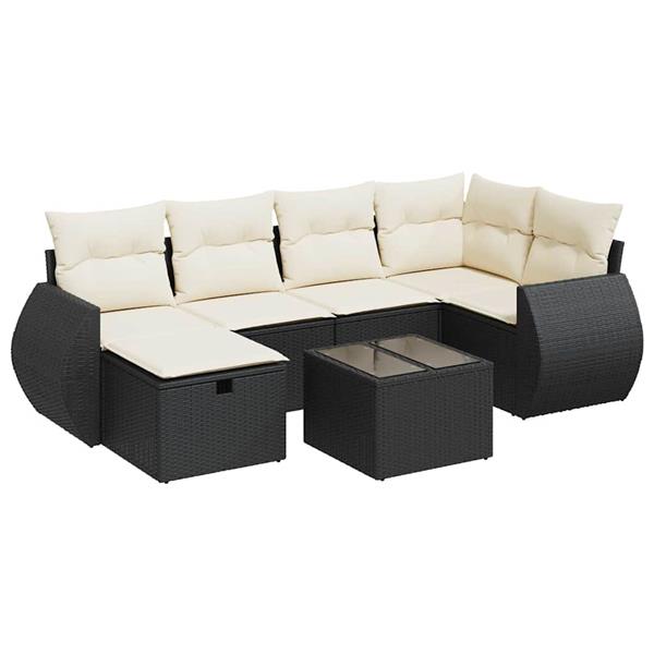 Grote foto vidaxl 7 delige loungeset met kussens poly rattan zwart tuin en terras tuinmeubelen