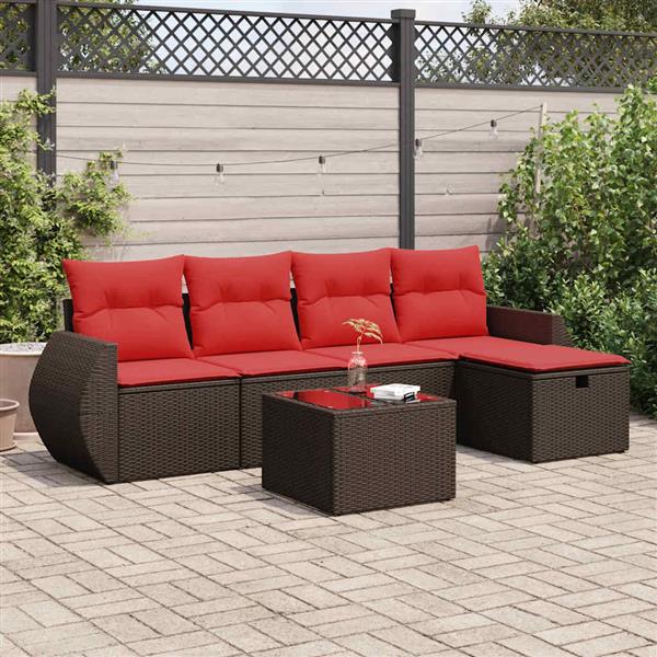Grote foto vidaxl 6 delige loungeset met kussens poly rattan bruin tuin en terras tuinmeubelen