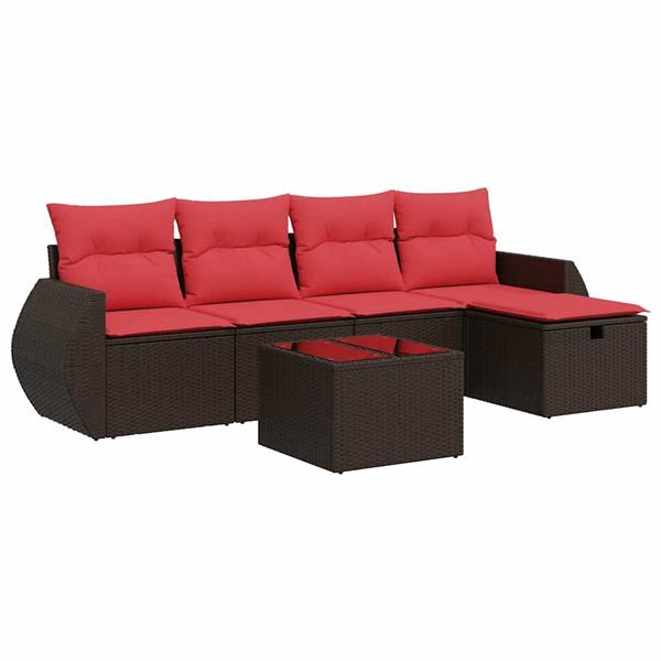 Grote foto vidaxl 6 delige loungeset met kussens poly rattan bruin tuin en terras tuinmeubelen