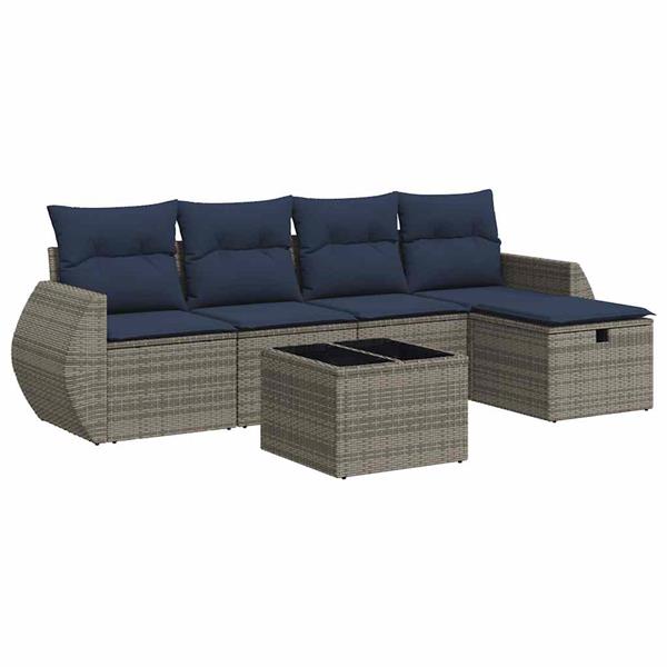 Grote foto vidaxl 6 delige loungeset met kussens poly rattan grijs tuin en terras tuinmeubelen