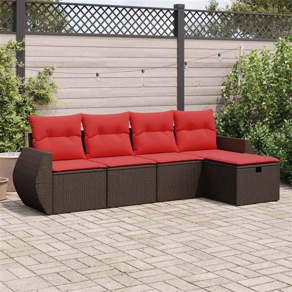Grote foto vidaxl 5 delige loungeset met kussens poly rattan bruin tuin en terras tuinmeubelen